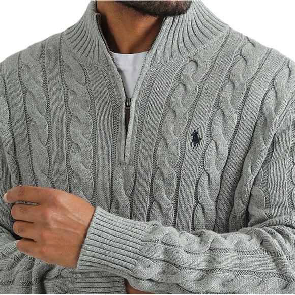 Polo Ralph Lauren Men's 1/4 Zip Cable Knit Cotton Sweater GRAY 4XB - Picture 2 of 13